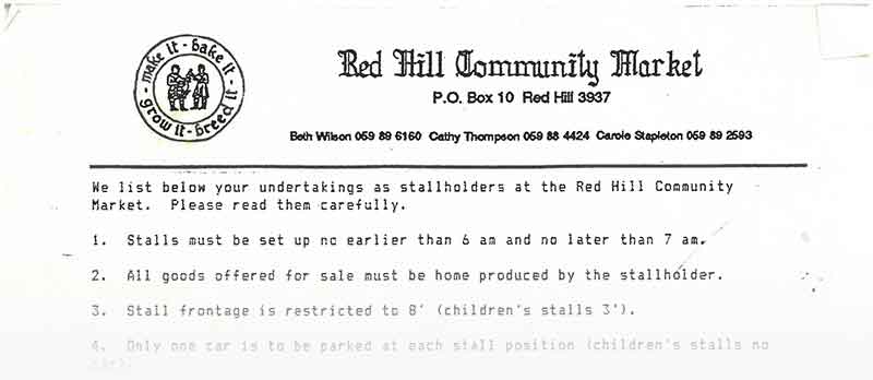 Red Hill Community Market Stallholder Market Day Rules